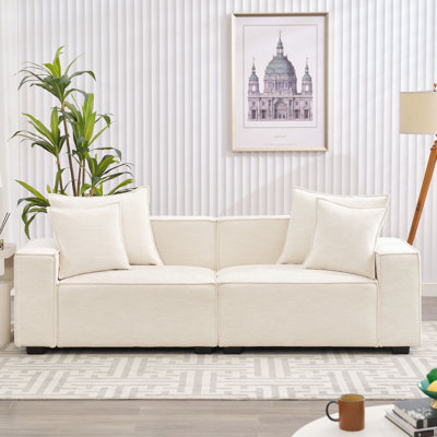 Makassar 89.37'' Chenille Square Armrest Couch Sofa