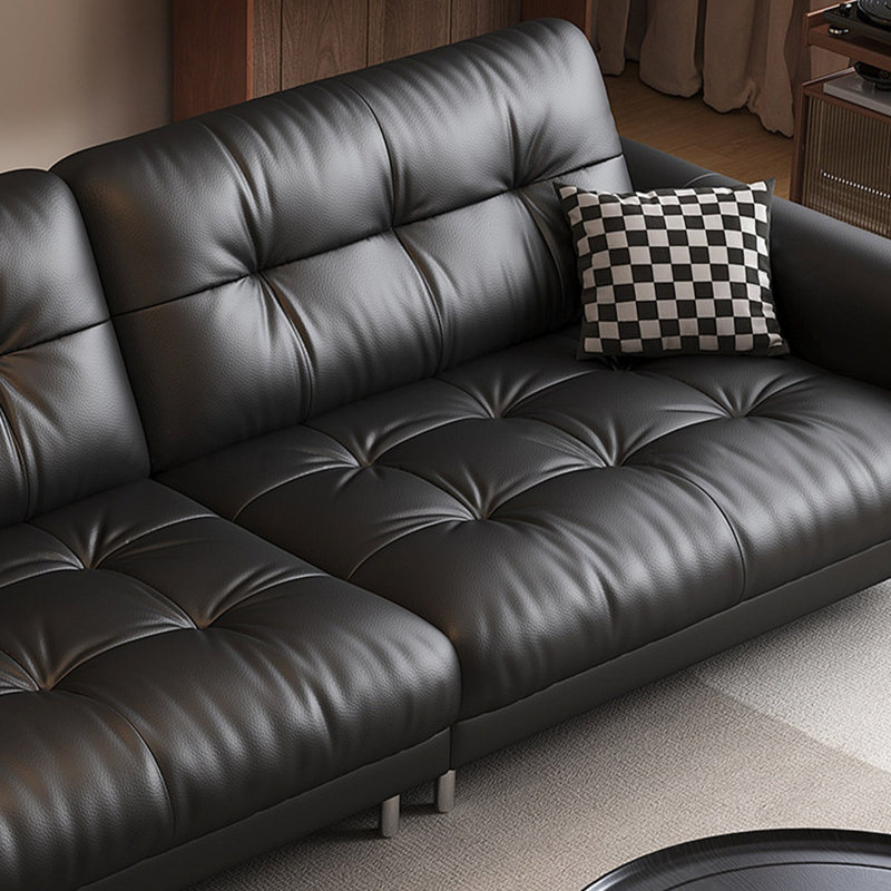 Canapé modulaire noir en cuir véritable, Noir