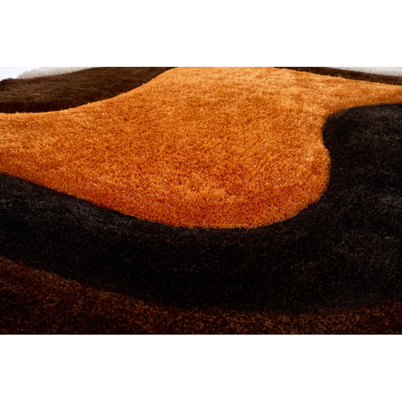 Kadir Abstract Handmade Shag Orange/Brown Area Rug, Round 7'