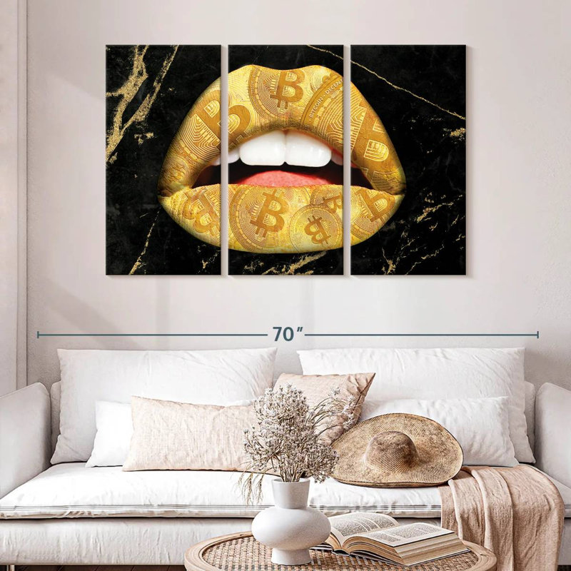 Shuttleworth Bitcoin Gold Lips, 32" H x 50" W