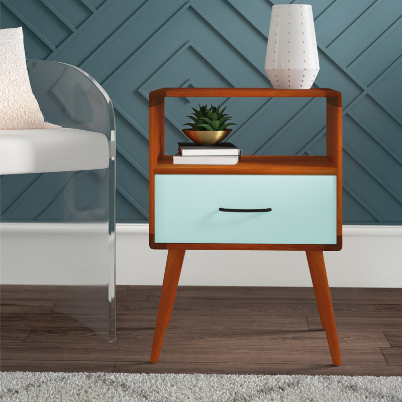 Solid Wood End Table, Aqua