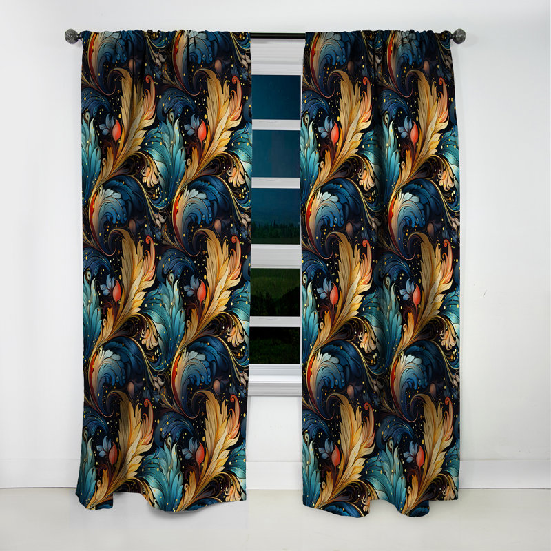 Motif cachemire céleste - motif floral - rideau occultant - 1 panneau, L 52 po x L 84 po