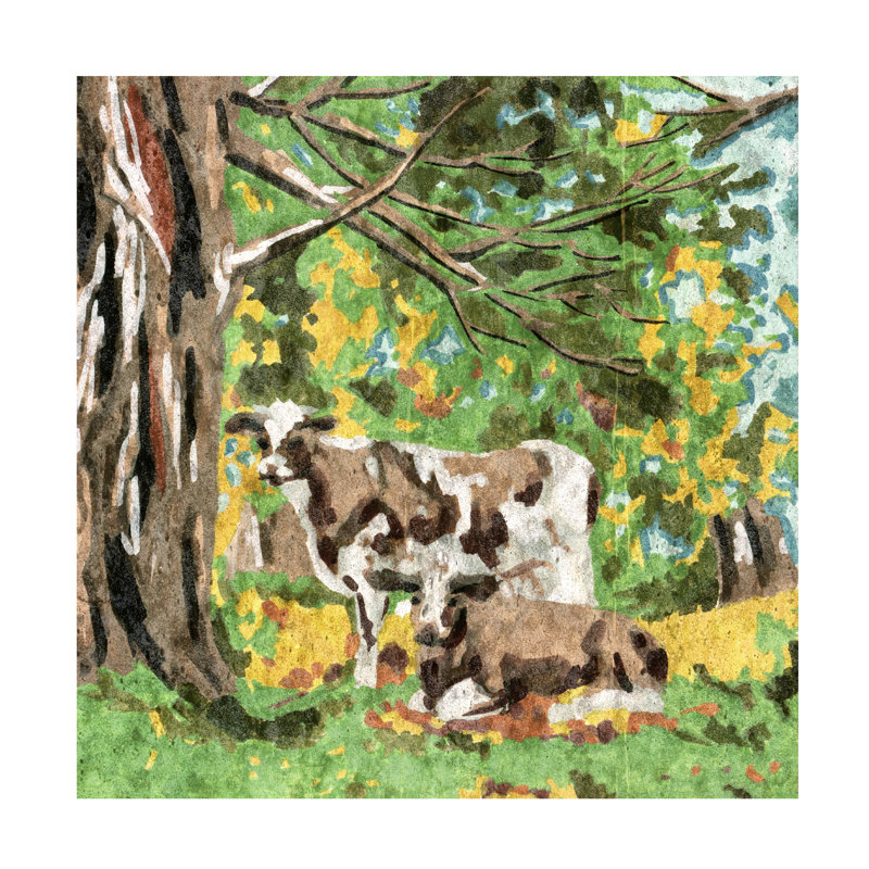 «Cows Under A Tree I» sur toile, H 18 po x l 18 po
