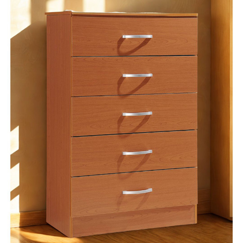 Commode à 5 tiroirs avec commode en bois de 31,5 pouces de largeur, tiroirs spacieux pour les vêtements, , Cerisier