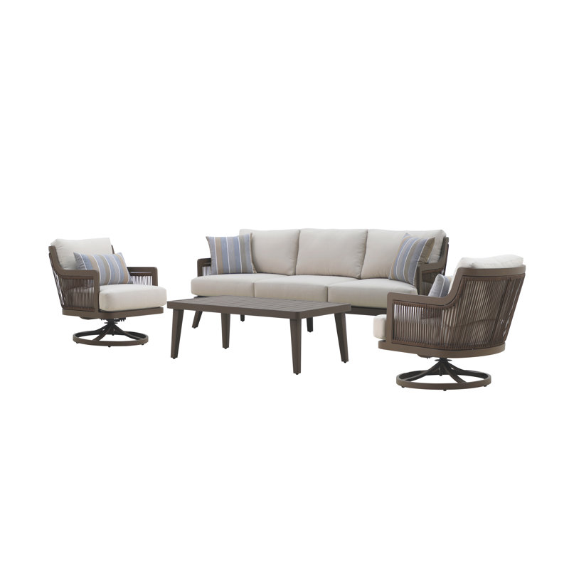 Ludovic 4-Piece Metal & Polyester Patio Set With Sofa, Chairs And Coffee Table, Brown