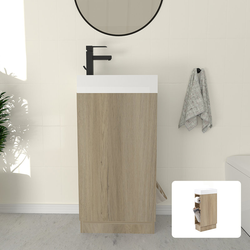 Ensemble de meuble-lavabo pour salle de bain 16 pouces -, Bois de frêne naturel