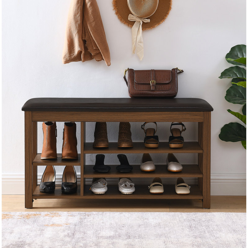 Banc à langer avec rangement à hauteur réglable en bois d'hévéa naturel, capacité 2 places, brun classique avec compartiments de rangement dissimulés