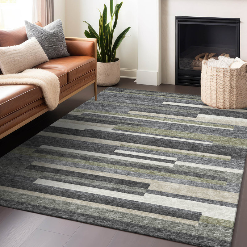 Premium Machine Washable Prisco Charcoal Rug, Rectangle 9' x 12'