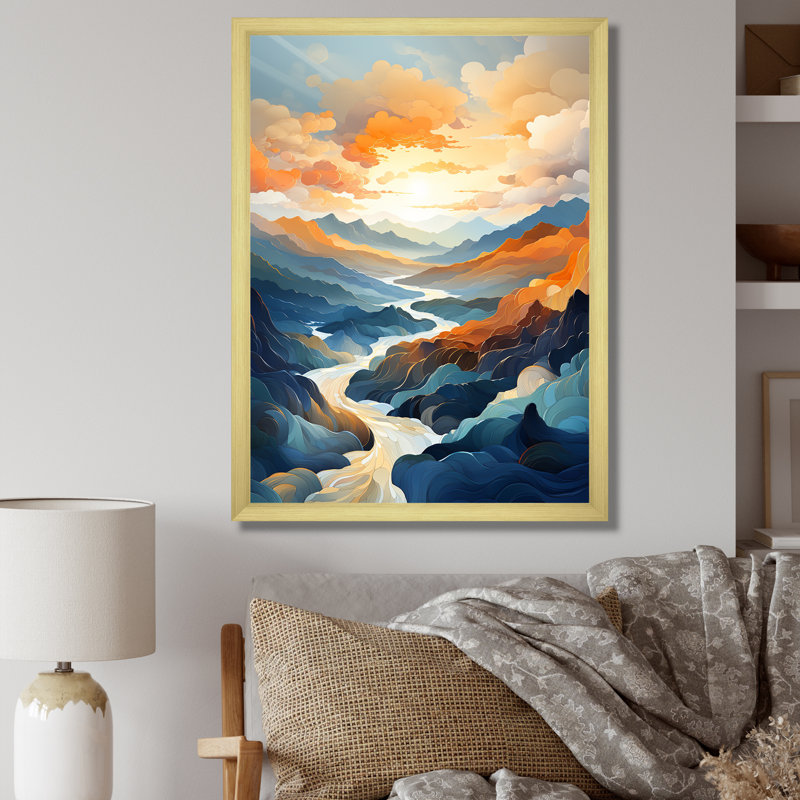Montagnes, paysage, chuchotements, Cadre doré simple, H 40 po x l 30 po x P 1,5 po