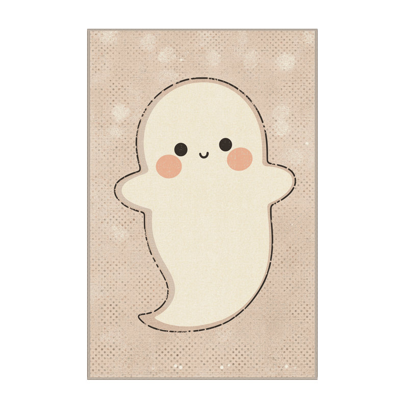 Tapis abstrait moderne et contemporain Balbo Halloween lavable à la machine - reliure beige, 8x12