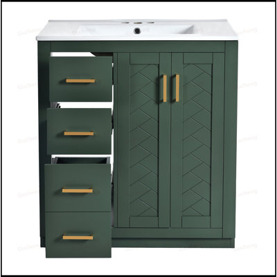 30"Wooden Freestanding Bathroom Vanity With Ceramic Sink