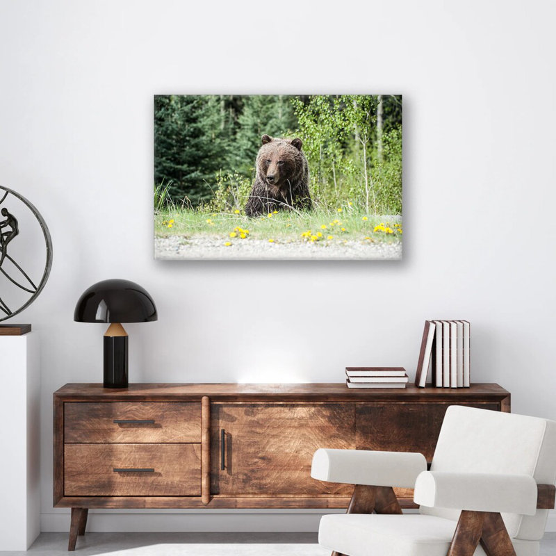 Reproduction d'art de la route, ours, affiche de la faune, forêt, art animalier - chalet rustique, décoration murale - aventure murale en plein air - Illustration de la nature minimaliste - cadeau animalier des bois