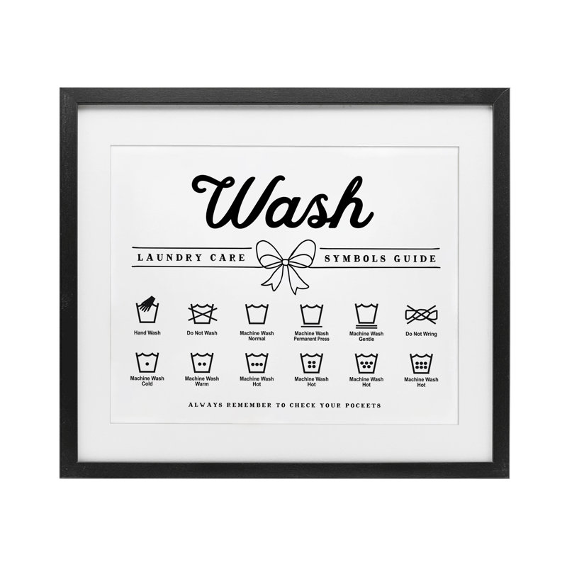«Wash Laundry Care Bow», impression encadrée sous verre, H 13 po x l 16 po, Cadre noir minuit