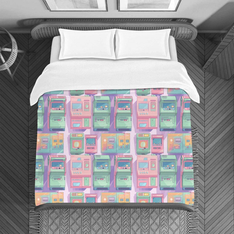 Arcade Kynzley Pink/Green Microfiber Duvet Cover, King Duvet Cover