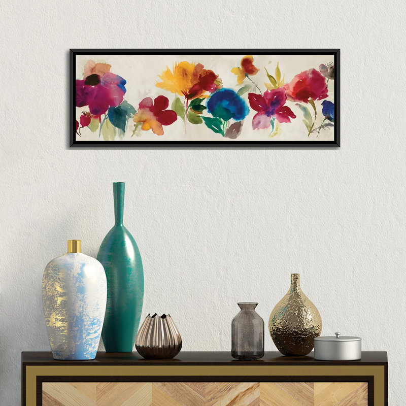 «Floral Dance I» par Asia Jensen, impression sur toile tendue, H 16 po x l 48 po x P 1,5 po, Cadre noir