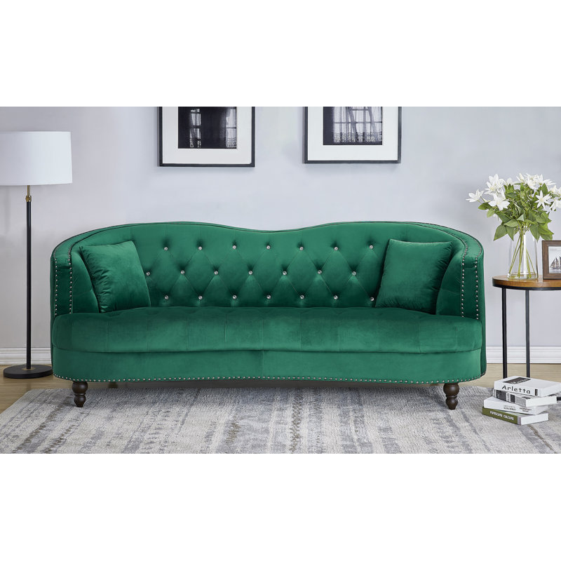 Areli 89.7" Velvet Tuxedo Arm Sofa, Green Velvet
