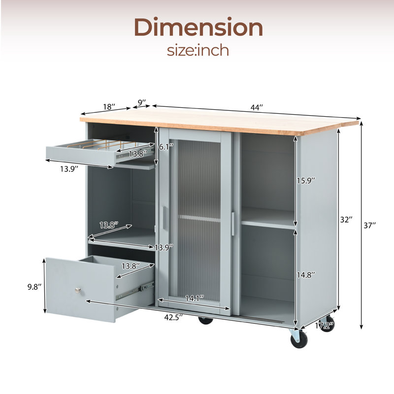 Îlot de cuisine avec plateau en bois manufacturé Katelind, Gris