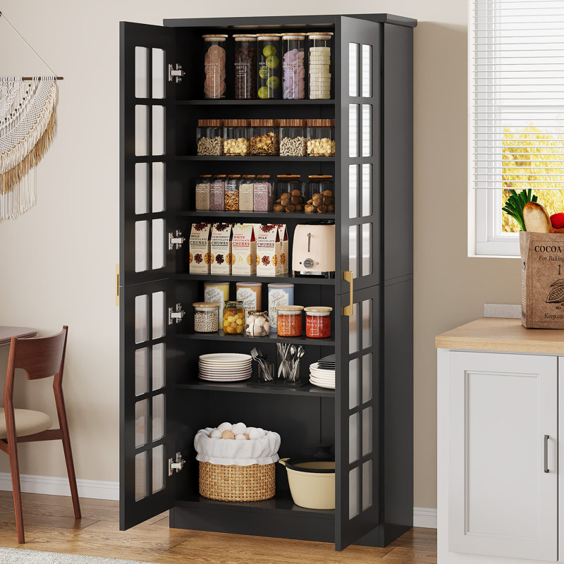 68.9'' Tall Storage Cabinet with Doors, 8-Tier Accent Cabinet with Adjustable Shelves, Black