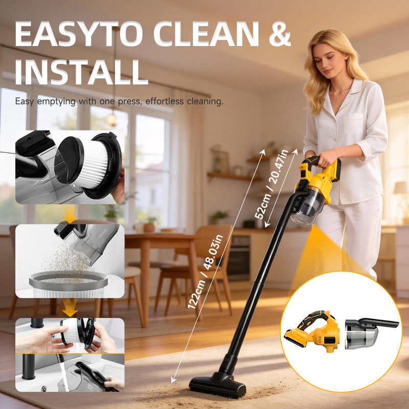 Cordless Vacuum Cleaner, 3-IN-1 Lightweight Handheld Vacuum Cleaner For Carpet with Battery and LED light, Yellow