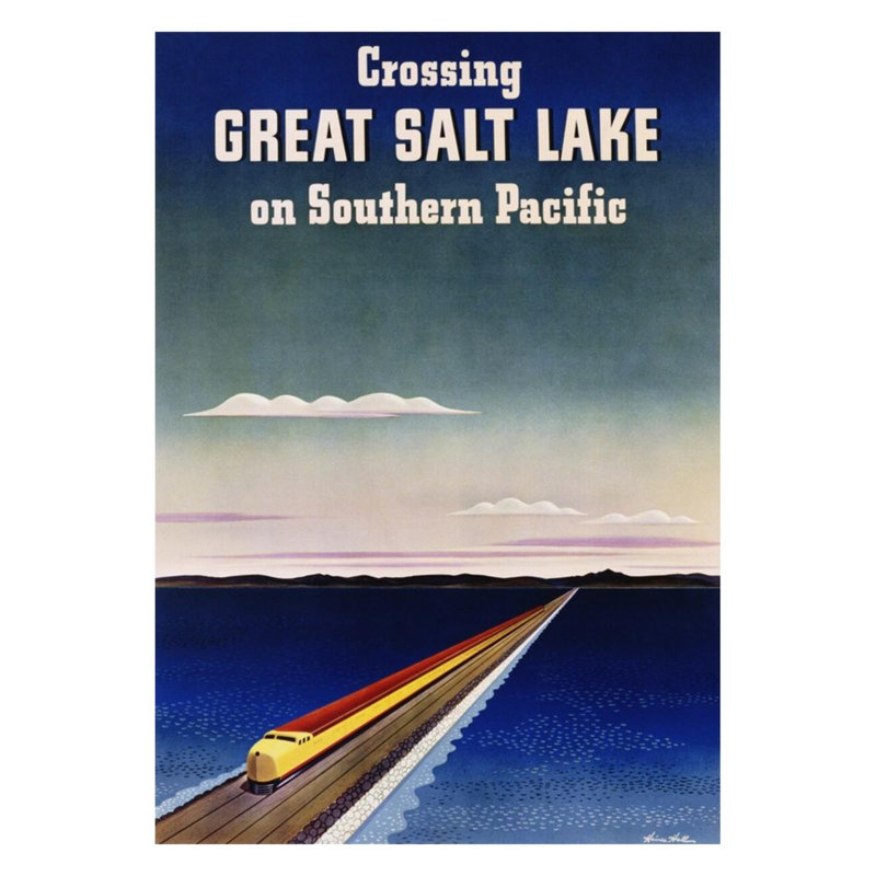 «Crossing Great Salt Lake on Southern Pacific» par Haines Hall - Impression giclée, H 28 po x l 22 po