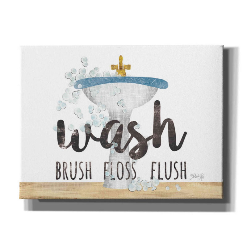 «Wash - Brush - Floss - Flush» par Marla Rae, art mural sur toile, H 12 po x l 16 po x P 0,75 po