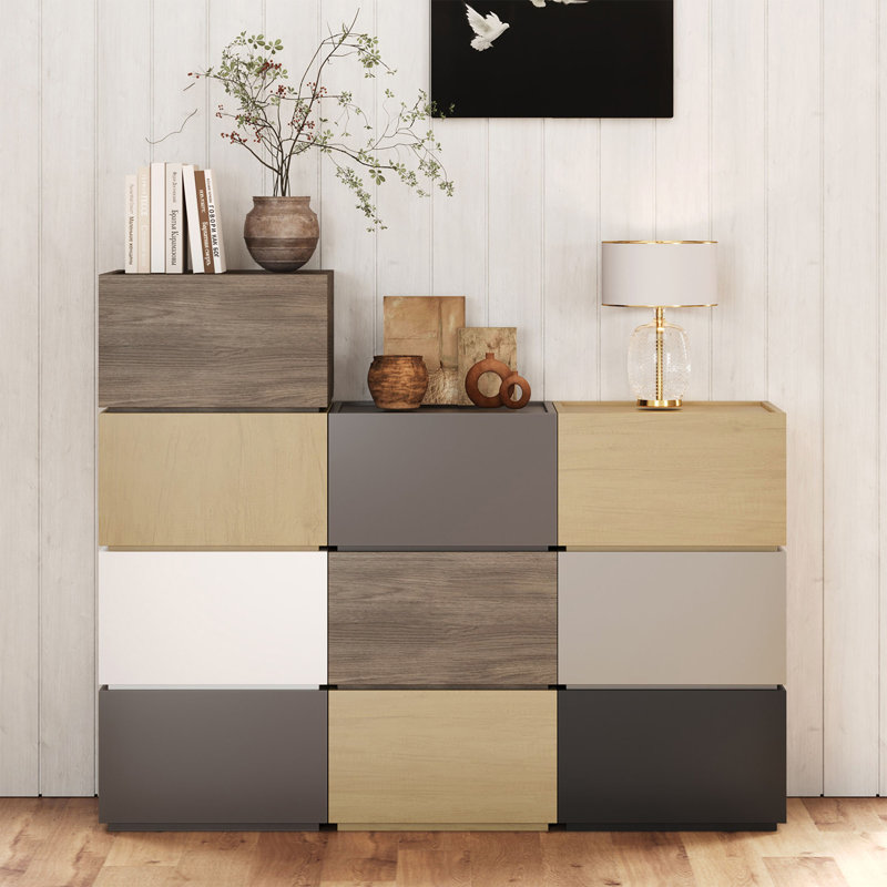 Stackable Wooden Chest Storage Nightstand, 11" H x 26" W x 15" D, Natural Wood