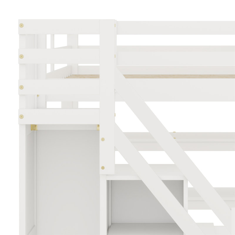 Lit mezzanine avec tablettes, escalier de rangement, petite armoire et lumière DEL, Double