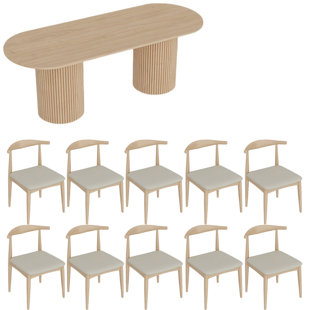 Ensemble de table de salle à manger ovale en bois massif de style nordique