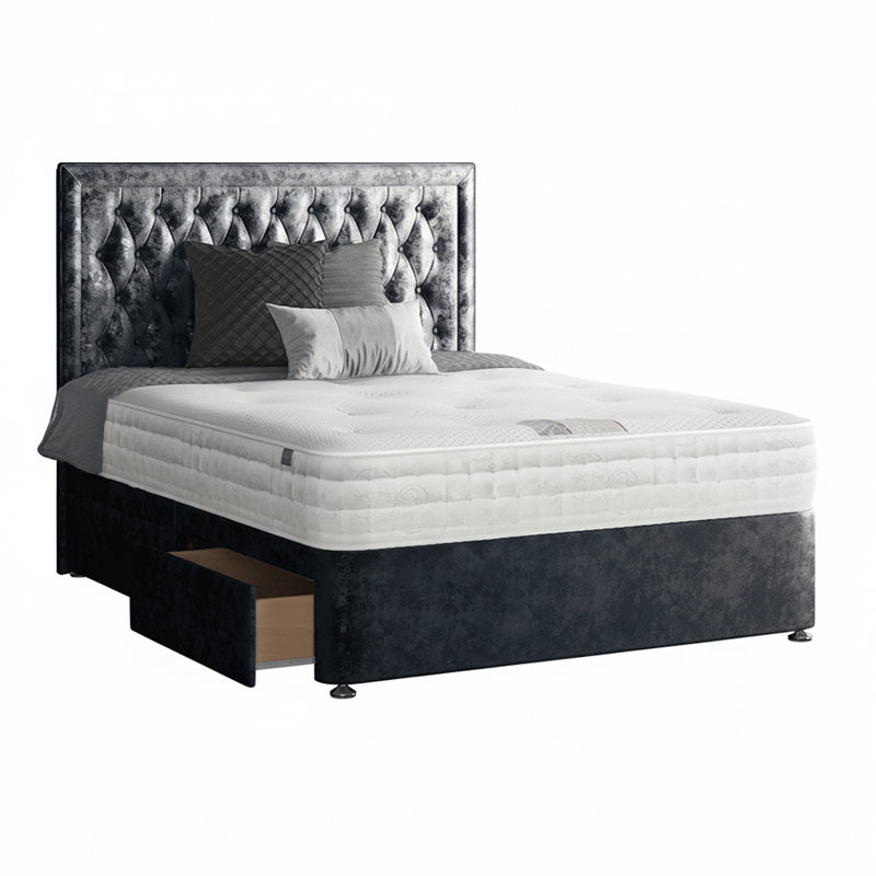 Gallego Divan Bed Base, Black, Single (3'), 2 Left Drawers