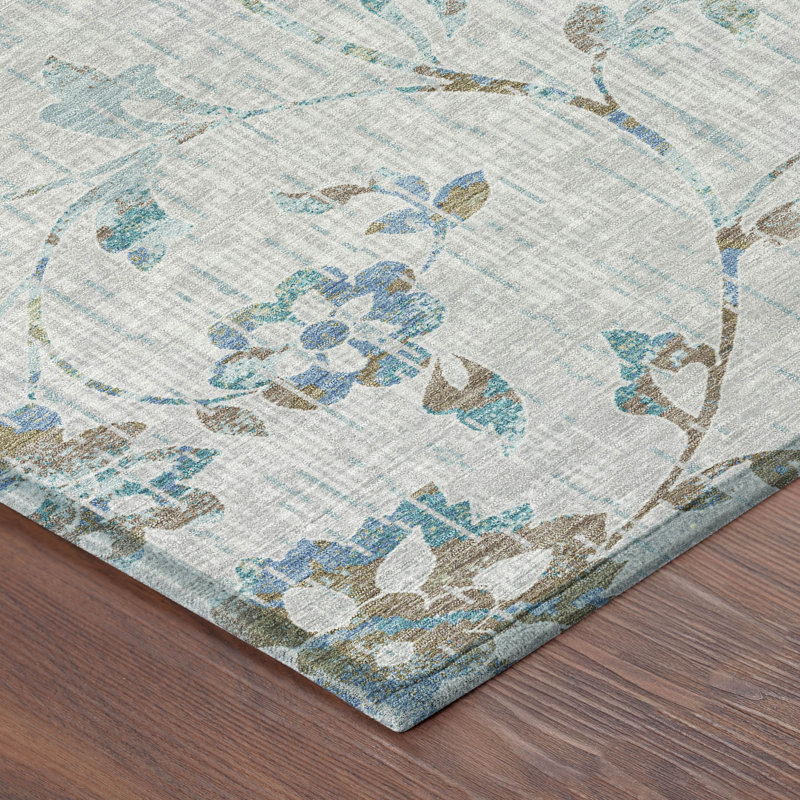 Machine Washable Indoor/Outdoor Chantille ACN2616 Floral Rug, 1'8" x 2'6", Silver