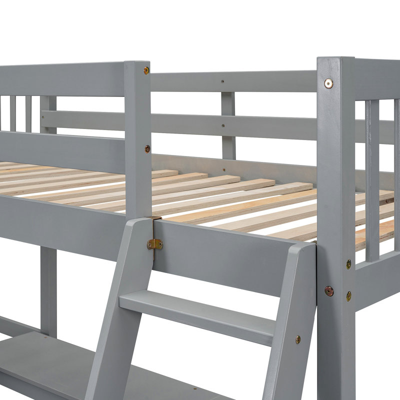Lit mezzanine en bois avec échelle en L et 2 bureaux intégrés en L, Gris