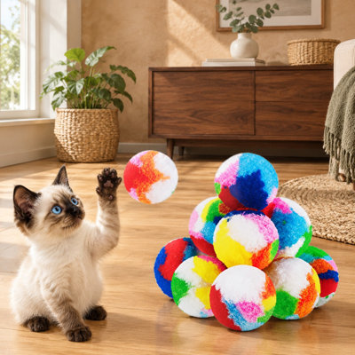 Ensemble de 20 pompons duveteux de 4 cm (1,6 pouce) aux couleurs vives assorties, légers et doux, en laine pelucheuse, pour que les chatons et les chats d'intérieur puissent jouer, se poursuivre et bondir en toute tranquillité.