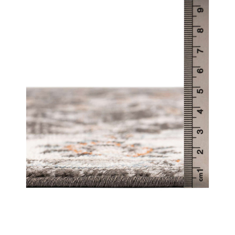 Tapis floral gris / bleu sarcelle / orange Arends, Tapis de couloir 2 pi 11 po x 16 pi