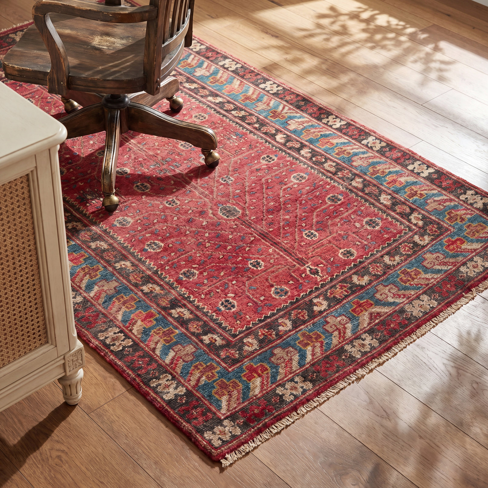 Red Blue Hand-Knotted Wool Oriental Rug, Rectangle 8' x 10'