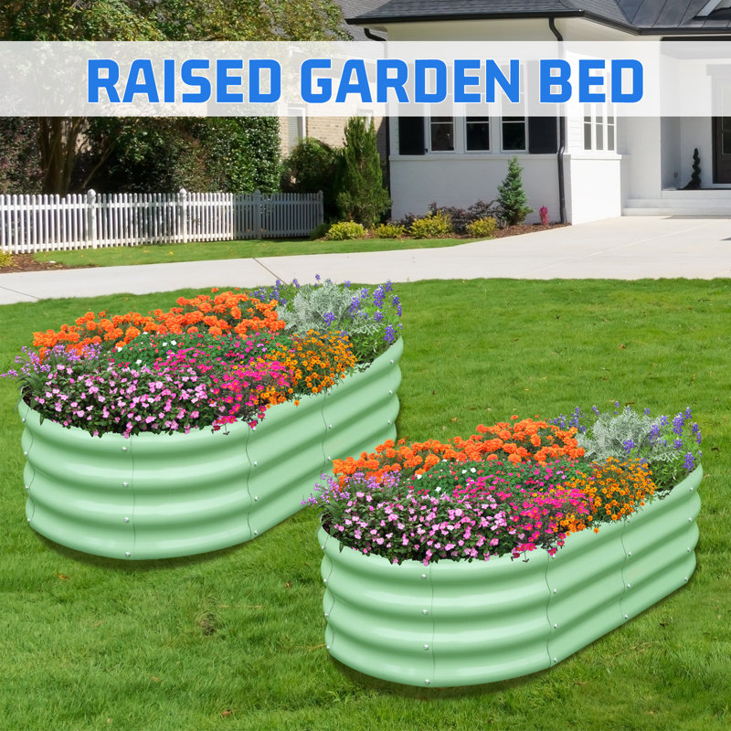  12" Tall 4x2 ft Module Metal Raised Garden Bed(2 Pcs), Green