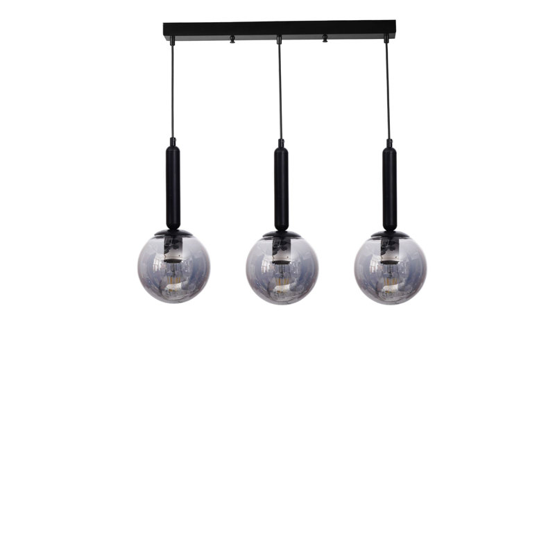 Lustre réglable élégant, corps en métal et capuchon en verre, 5,9 po x 5,9 po | Hauteur totale: 31,5 pouces | Taille de la plaque de base: 21,7 po x 2,4 po x 1,2 po | Compatible avec 3 ampoules E27 de 40 W maximum | Design élégant gris et noir pour les espaces modernes