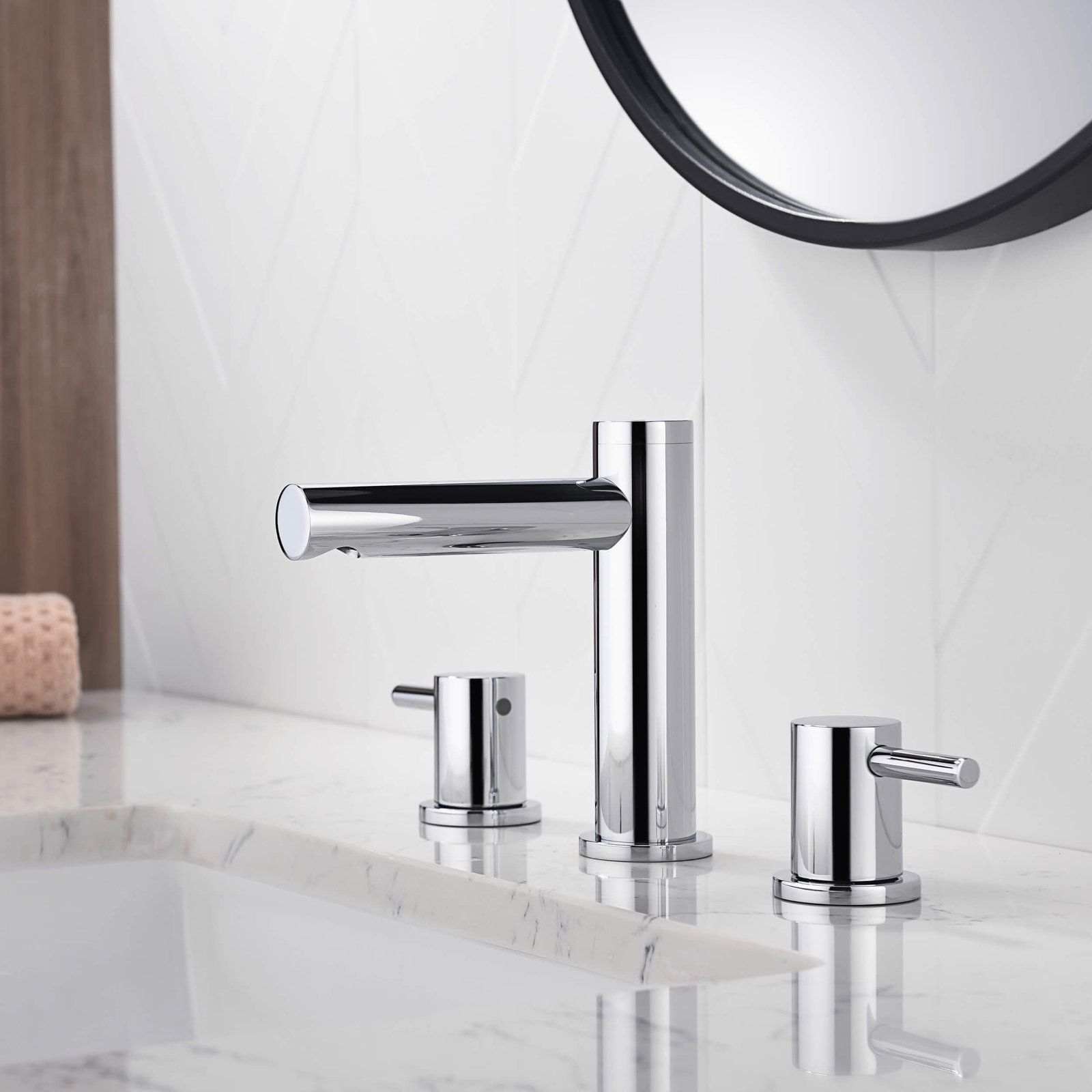 Circular 8" Widespread Faucet with Pop-Up Drain, Chrome