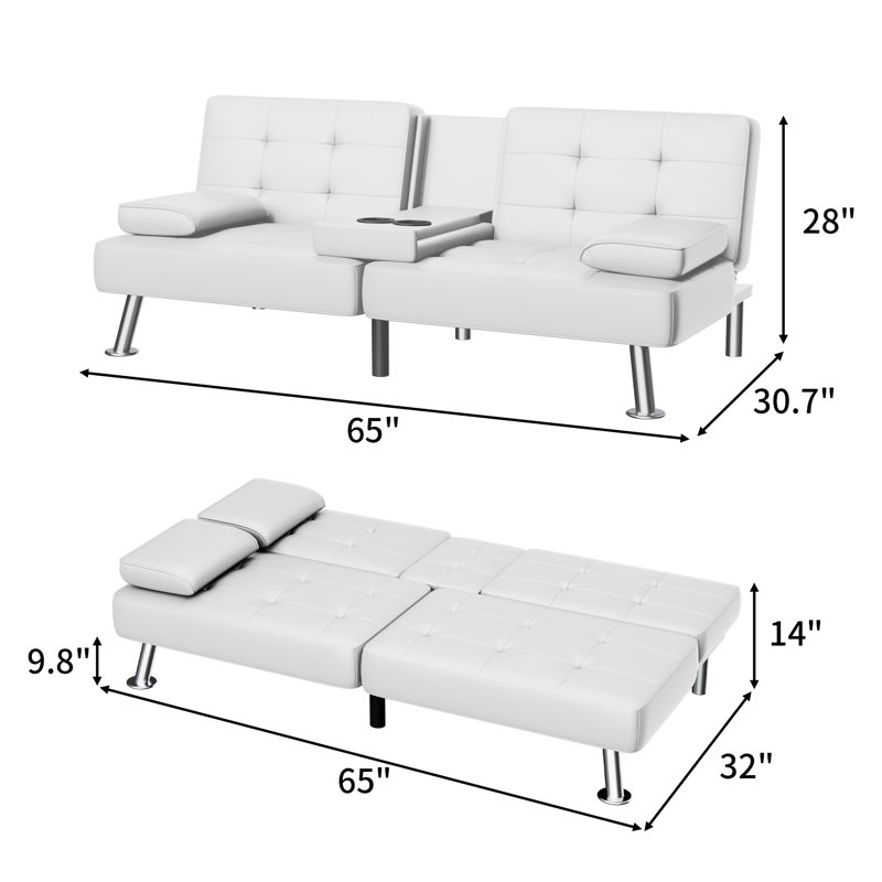 Canapé convertible Abbigale, Simili cuir blanc