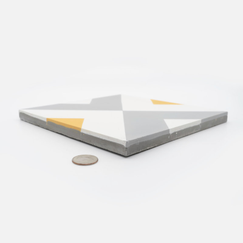Jadida 8" x 8" Cement Patterned Wall & Floor Tile, Yellow/Gray