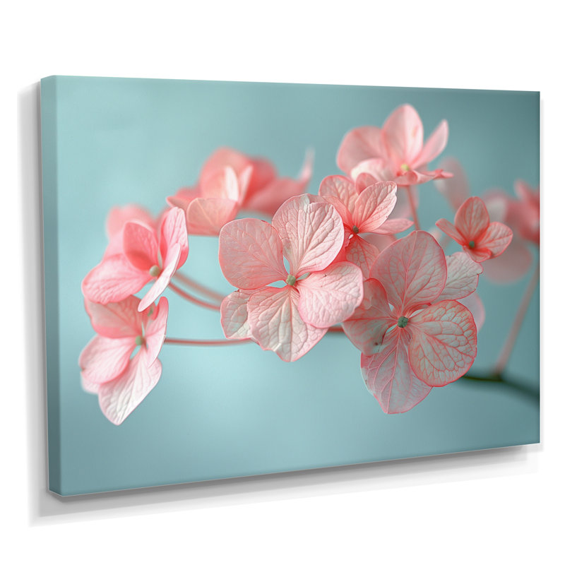 Cristal, rose, bleu, hortensia, charme délicat - art mural hortensia, Toile tendue, H 16 po x l 32 po