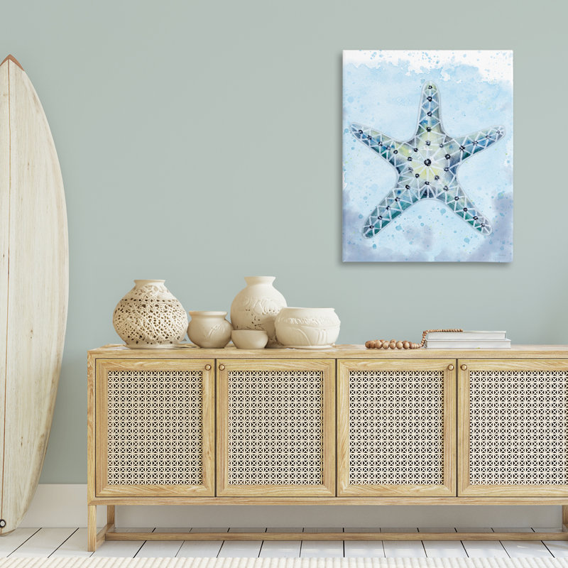 Art mural en toile d'étoile de mer en vitrail par Patti Bishop, H 40 po x l 30 po