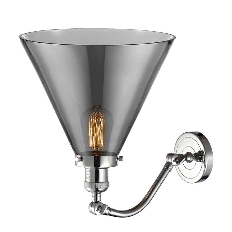 Applique murale 1 lumière Cone, Ampoule incandescente rétro 60 watts, Plaqué couleur fumée, Chrome poli