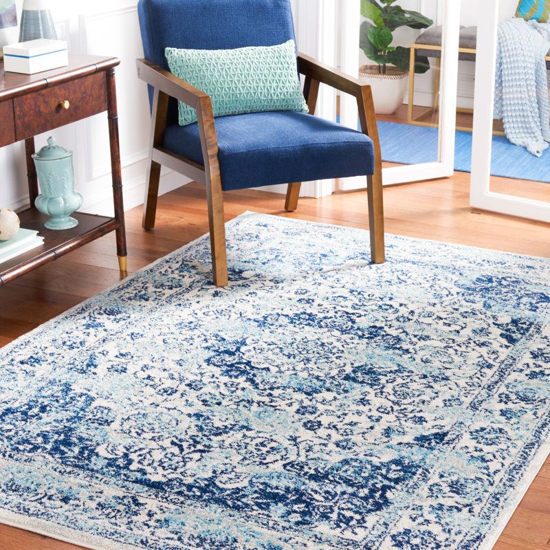 Tapis ivoire / bleu Tulum 282, Rectangle 4 pi x 6 pi