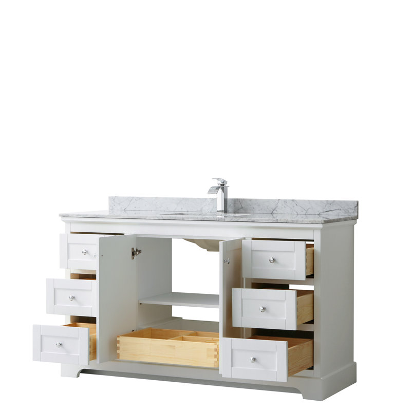 Avery 60'' Single Bathroom Vanity with Stone Top, White, Polished Chrome