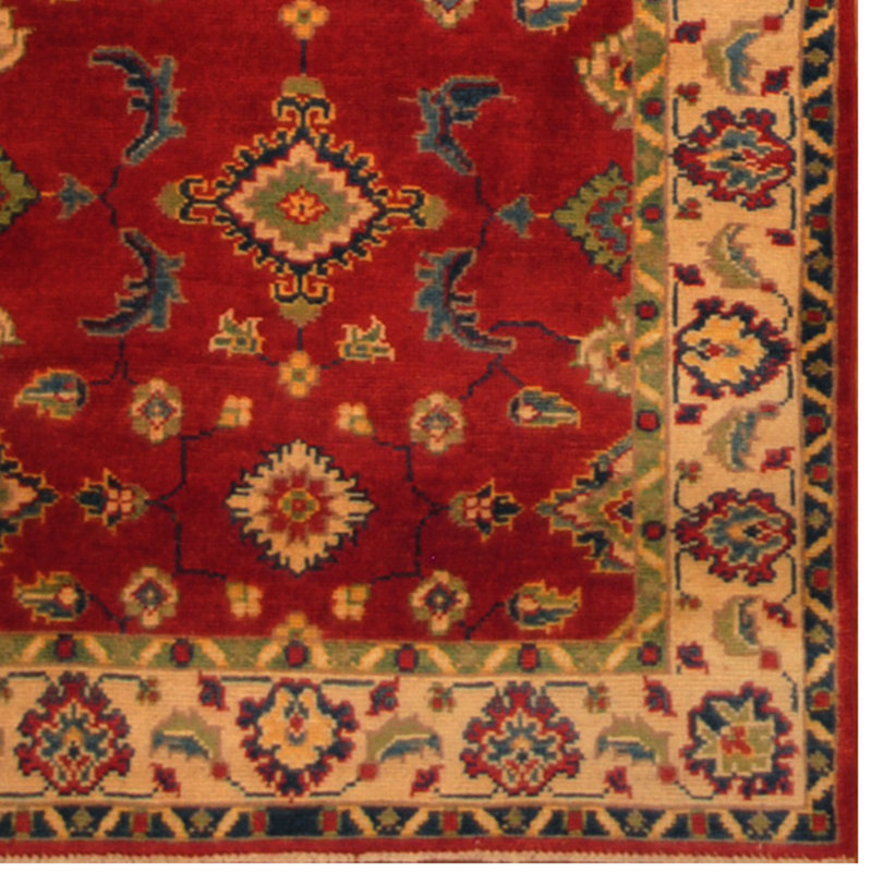 Tapis de couloir rouge / beige en laine noué à la main de conception unique 2 pi 9 po x 9 pi 9 po Jevon