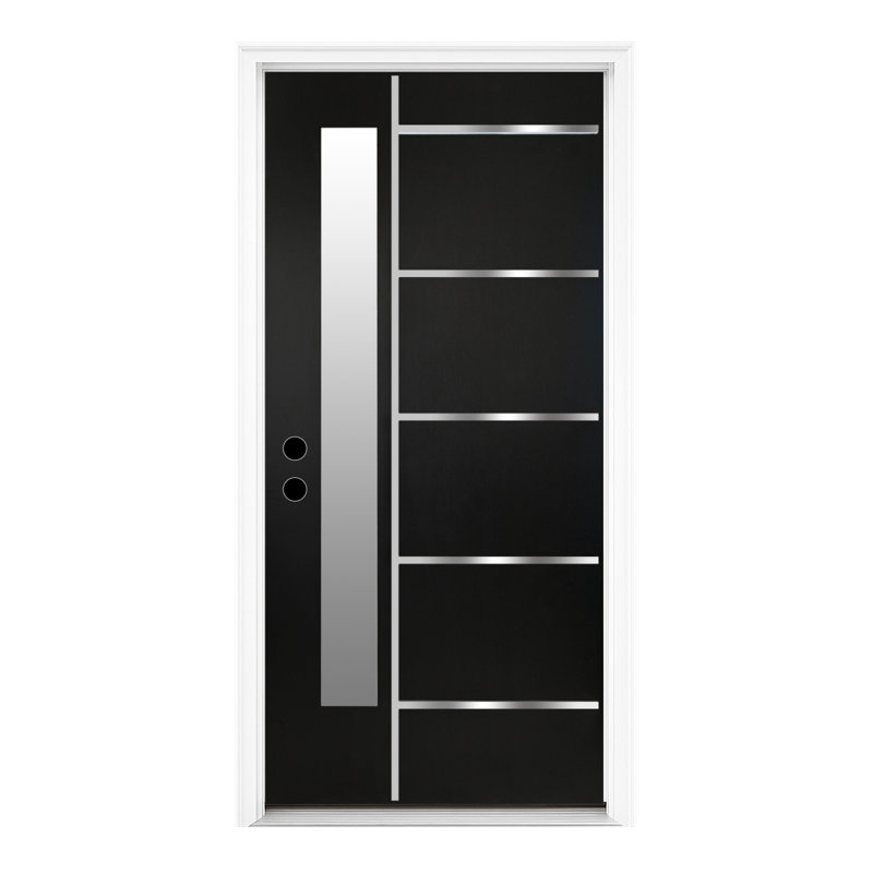 Portes extérieures noires modernes et durables, porte d'entrée en verre dépoli FRP 36 x 80