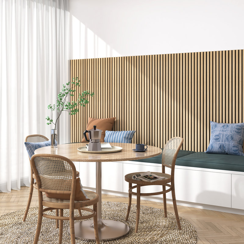 Acoustic Wood Wall Panels 94.49” x 12.6” Soundproof Wall Panels, Wood Slat Wall Panels for Wall Decor, Natural Oak