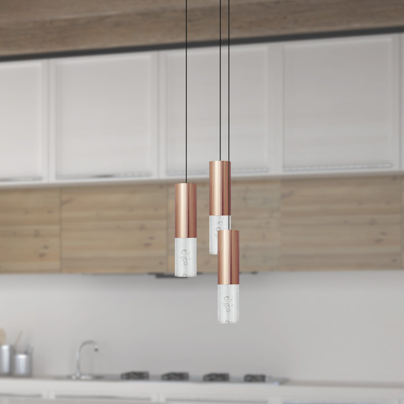Luminaire suspendu à cylindre en grappe 3 lumières Rathi, Cuivre