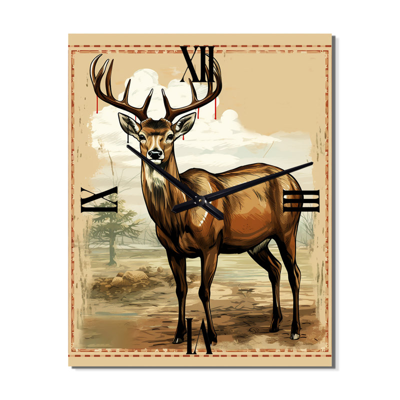 Horloge murale majestueuse, cerf et animaux, Grand