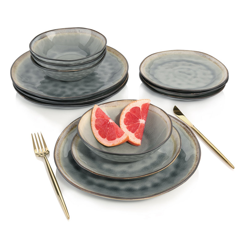 Ruth 12 Piece Dinnerware Set, Service for 4, Grey
